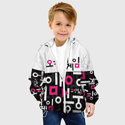 Куртка с капюшоном детская ИГРА В КАЛЬМАРА, УЗОР ИЕРОГЛИФЫ, цвет: 3D-белый — фото 2