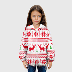 Куртка с капюшоном детская Новогодний узор с оленями, цвет: 3D-белый — фото 2