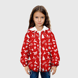 Куртка с капюшоном детская НОВОГОДНИЙ УЗОР КРАСНО БЕЛЫЙ, цвет: 3D-белый — фото 2