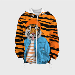 Куртка с капюшоном детская Тигр фурри на стиле, цвет: 3D-белый