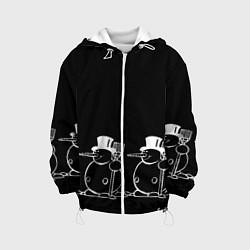 Куртка с капюшоном детская Снеговик на черном фоне, цвет: 3D-белый