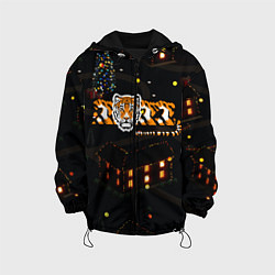 Куртка с капюшоном детская Ночной новогодний город 2022 год тигра, цвет: 3D-черный
