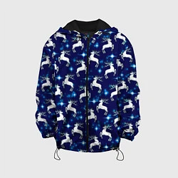 Куртка с капюшоном детская Новогодние олени и звезды, цвет: 3D-черный