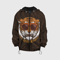 Куртка с капюшоном детская Крутой тигр в очках с цепью, цвет: 3D-черный