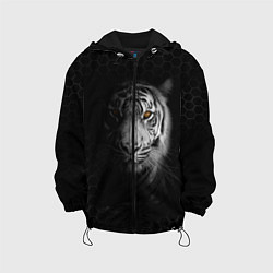 Куртка с капюшоном детская Тигр черно-белый соты, цвет: 3D-черный