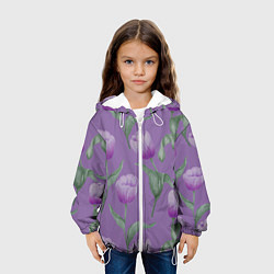 Куртка с капюшоном детская Фиолетовые тюльпаны с зелеными листьями, цвет: 3D-белый — фото 2