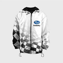 Куртка с капюшоном детская Subaru, Субару Спорт, Финишный флаг, цвет: 3D-черный