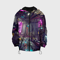 Куртка с капюшоном детская Городской киберпанк, цвет: 3D-черный