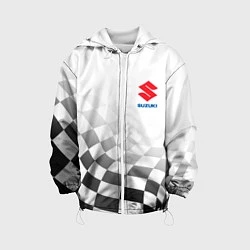 Куртка с капюшоном детская Suzuki, Сузуки Спорт, Финишный флаг, цвет: 3D-белый