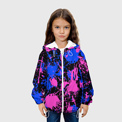 Куртка с капюшоном детская НЕОНОВЫЕ БРЫЗГИ КРАСОК, ЯРКИЕ КРАСКИ, цвет: 3D-белый — фото 2