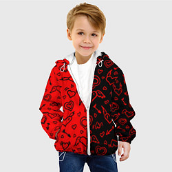 Куртка с капюшоном детская Черно-Красные сердца с крылышками, цвет: 3D-белый — фото 2