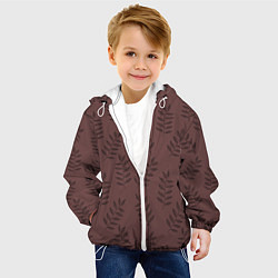 Куртка с капюшоном детская Веточки с черными листьями на коричневом фоне, цвет: 3D-белый — фото 2