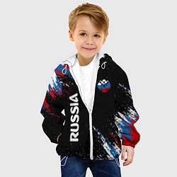 Куртка с капюшоном детская Russia Штрихи в цвет Флага, цвет: 3D-белый — фото 2