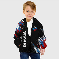 Куртка с капюшоном детская Russia Штрихи в цвет Флага, цвет: 3D-черный — фото 2