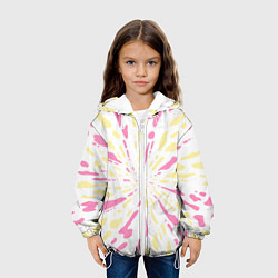 Куртка с капюшоном детская Розовый с желтым принт тай-дай, цвет: 3D-белый — фото 2