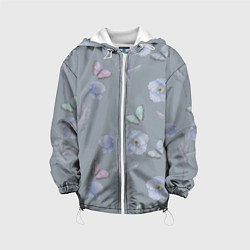 Куртка с капюшоном детская Бабочки и цветы голубого мака, цвет: 3D-белый