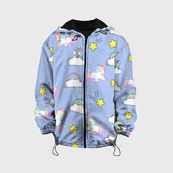 Куртка с капюшоном детская Единоржки и облака, цвет: 3D-черный