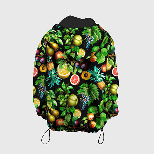 Детская куртка Сочные фрукты - персик, груша, слива, ананас / 3D-Черный – фото 2
