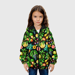Куртка с капюшоном детская Сочные фрукты - персик, груша, слива, ананас, цвет: 3D-черный — фото 2