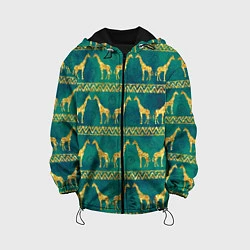 Куртка с капюшоном детская Золотые жирафы паттерн, цвет: 3D-черный