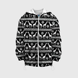 Куртка с капюшоном детская Черно-белые Жирафы, цвет: 3D-белый