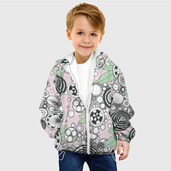 Куртка с капюшоном детская Абстрактные черно-белые круги в зелёных листьях, цвет: 3D-белый — фото 2