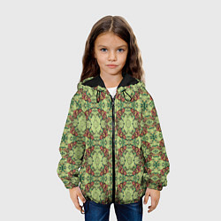 Куртка с капюшоном детская Зеленые и коричневые узоры, цвет: 3D-черный — фото 2