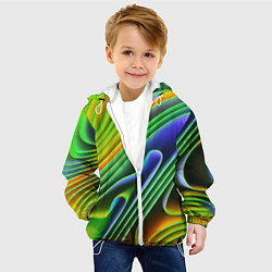 Куртка с капюшоном детская Цветные неоновые полосы Абстракция Color neon patt, цвет: 3D-белый — фото 2