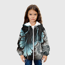 Куртка с капюшоном детская Черно-бирюзовый фрактал Абстракция, цвет: 3D-белый — фото 2