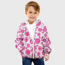 Куртка с капюшоном детская Яркие розовые цветы в дудл стиле, абстракция, цвет: 3D-белый — фото 2