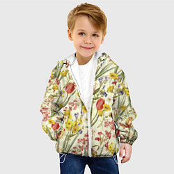 Куртка с капюшоном детская Цветы Весенние Тюльпаны, цвет: 3D-белый — фото 2
