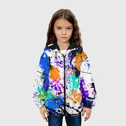 Куртка с капюшоном детская Брызги и мазки разноцветных красок на белом фоне, цвет: 3D-черный — фото 2