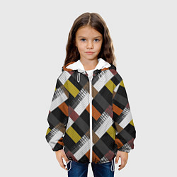 Куртка с капюшоном детская Коричнево-горчичный с серым полосатый пэчворк, цвет: 3D-белый — фото 2