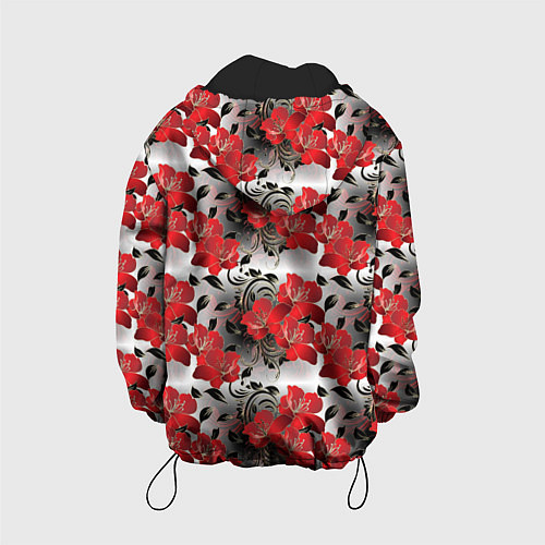 Детская куртка Красные абстрактные цветы / 3D-Черный – фото 2