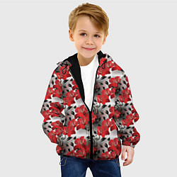 Куртка с капюшоном детская Красные абстрактные цветы, цвет: 3D-черный — фото 2