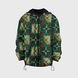 Куртка с капюшоном детская Золотые и зеленые квадраты абстракция, цвет: 3D-черный
