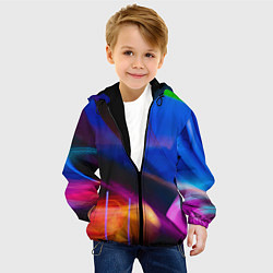 Куртка с капюшоном детская Неоновые линии и силуэты - Синий, цвет: 3D-черный — фото 2