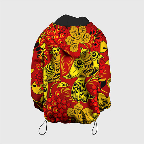 Детская куртка Хохломская Роспись Две Птици На Красном Фоне / 3D-Черный – фото 2
