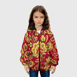 Куртка с капюшоном детская Хохломская Роспись Цветы На красном Фоне, цвет: 3D-черный — фото 2