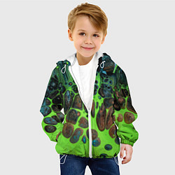 Куртка с капюшоном детская Неоновый песок и камни - Зелёный, цвет: 3D-белый — фото 2