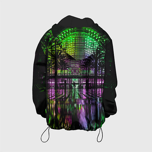 Детская куртка Неоновое здание ночью - Зелёный / 3D-Черный – фото 2