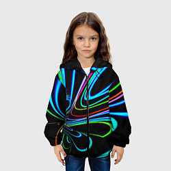 Куртка с капюшоном детская Неоновый многоцветный узор - Светло-синий, цвет: 3D-черный — фото 2