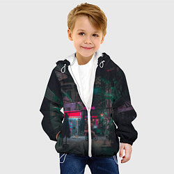 Куртка с капюшоном детская Неоновый мрачный город - Тёмно-зелёный, цвет: 3D-белый — фото 2