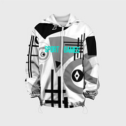 Куртка с капюшоном детская SPORT GAMES черно-белый абстрактный узор, цвет: 3D-белый