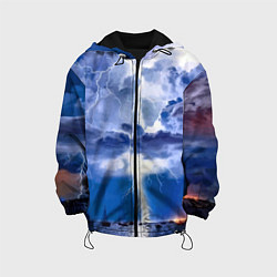 Куртка с капюшоном детская Разряд молнии над океаном, цвет: 3D-черный