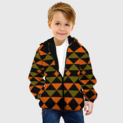 Куртка с капюшоном детская Геометрический узор черно-оранжевые фигуры, цвет: 3D-черный — фото 2