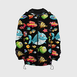 Куртка с капюшоном детская Прикольная акула и другие жители океана, цвет: 3D-черный