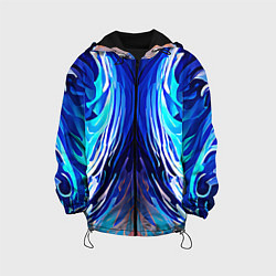 Куртка с капюшоном детская Симметричная абстракция Синие волны, цвет: 3D-черный