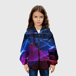 Куртка с капюшоном детская Неоновые электронные волнообразные линии, цвет: 3D-черный — фото 2