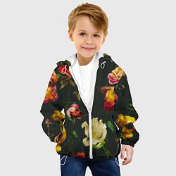 Куртка с капюшоном детская Цветы Нарисованные Красные Розы и Лилии На Коричне, цвет: 3D-белый — фото 2